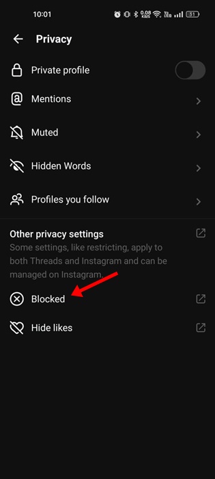Blocked at Other Privacy Settings