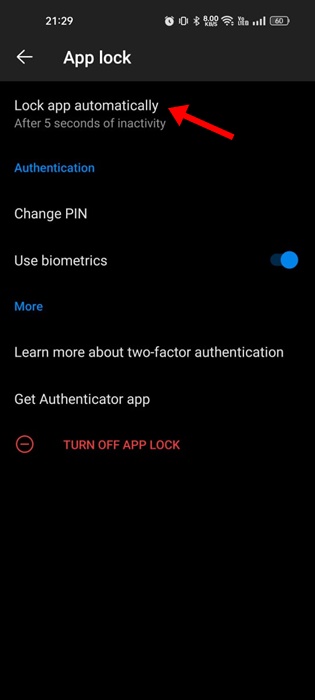 Lock App Automatically