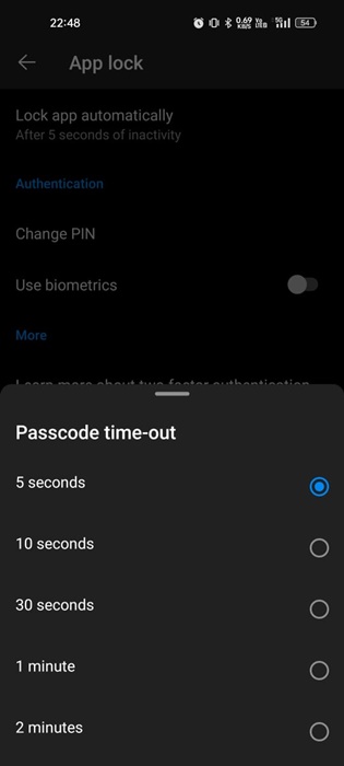 passcode time-out