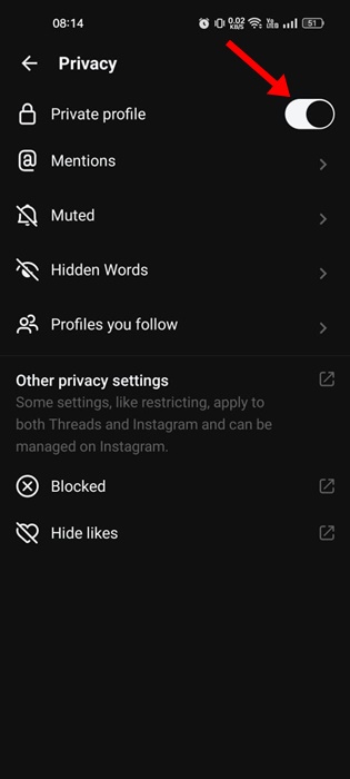 turn off the toggle next to Private Profile