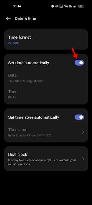 Set time automatically