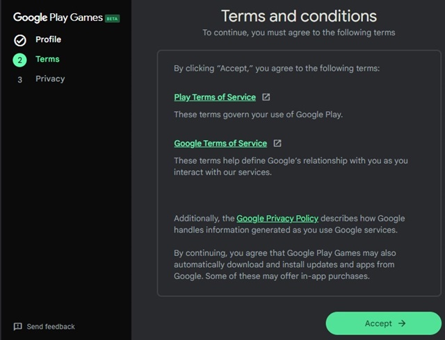 accept the terms & conditions