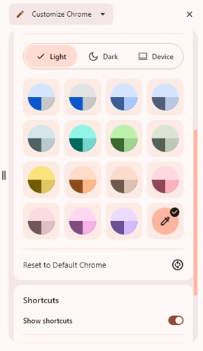 Tema Chrome e segui una tavolozza di colori particolare