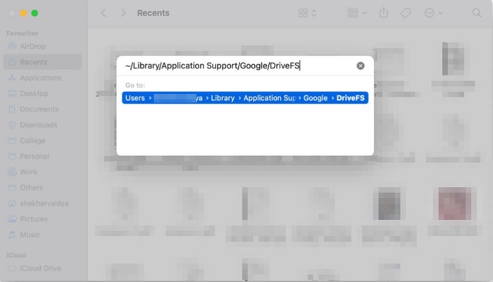 ~/Libreria/Supporto applicazioni/Google/DriveFS