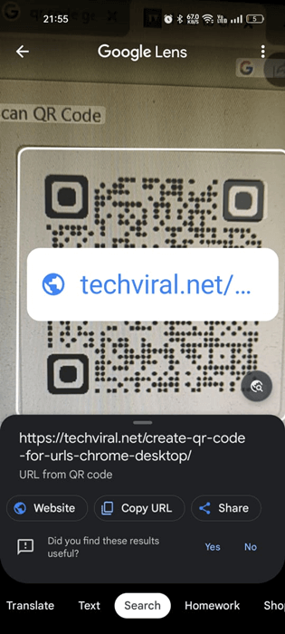 Google Lens will automatically detect the QR Code
