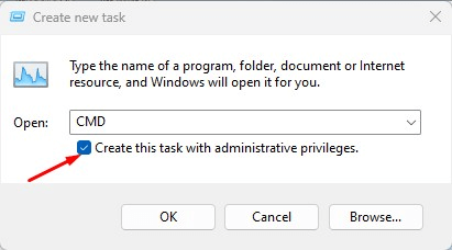 Create this task with administrative privileges