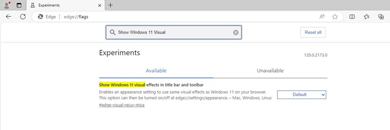 Mostra gli effetti visivi di Windows 11 nella barra del titolo e nella barra degli strumenti