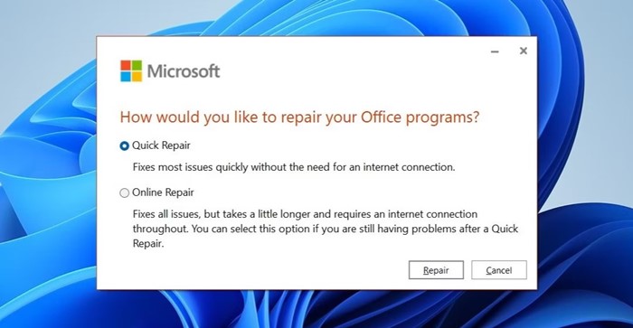 Run the Microsoft Office Repair Tool