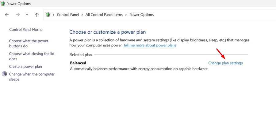 select the Power Plan