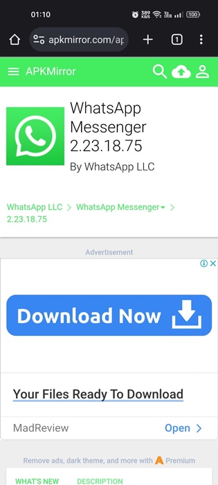 Utilizza la versione precedente di WhatsApp