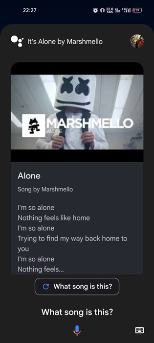 Google Assistant sẽ ngay lập tức đặt tên cho bài hát
