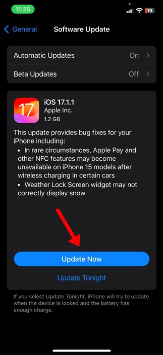 in attesa di aggiornamento iOS