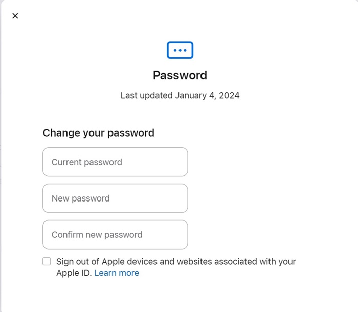 enter a new password and confirm