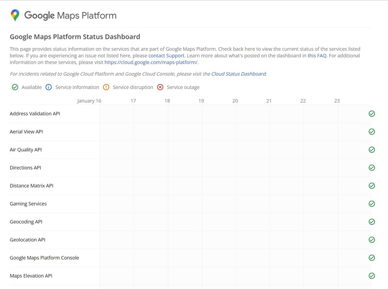 Check the Google Maps Server Status