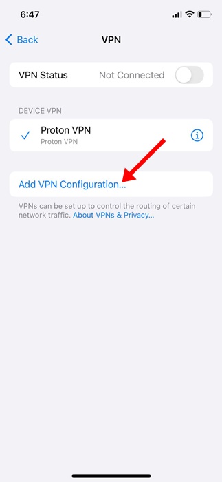Adicionar configuração VPN