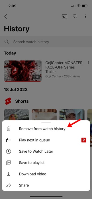 Remove from Watch History