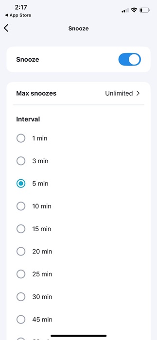 set the Snooze duration