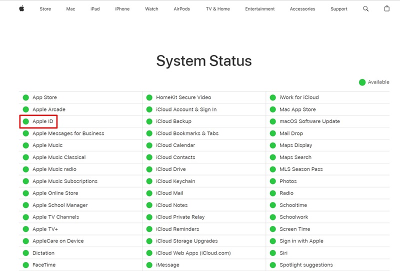 Controlla lo stato del server Apple