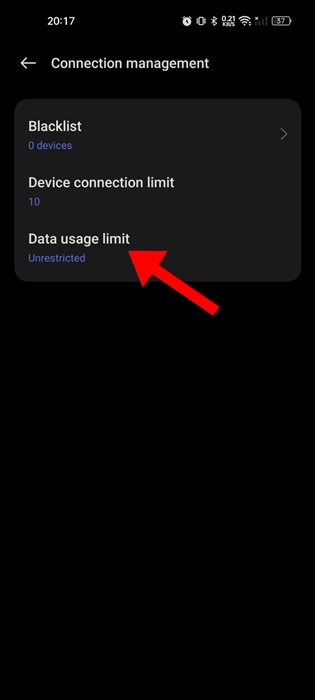 Limite de uso de dados