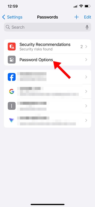 Opzioni della password