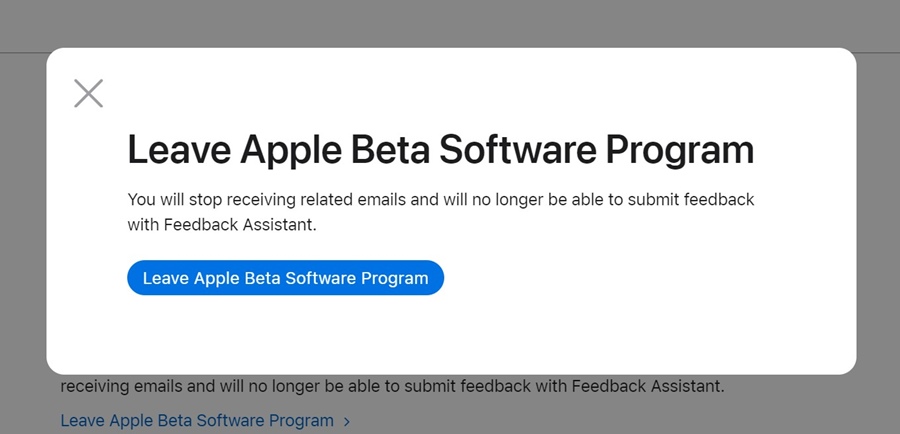 Rời khỏi Chương trình Phần mềm Apple Beta