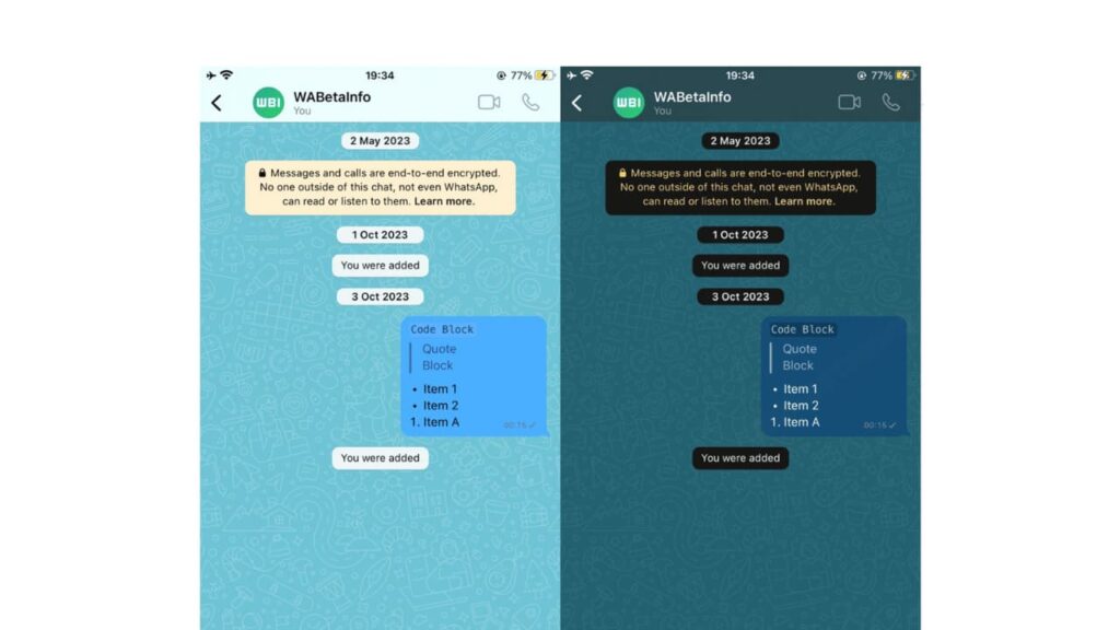 Δοκιμή WhatsApp Προσαρμογή χρωματικών θεμάτων για φυσαλίδες συνομιλίας