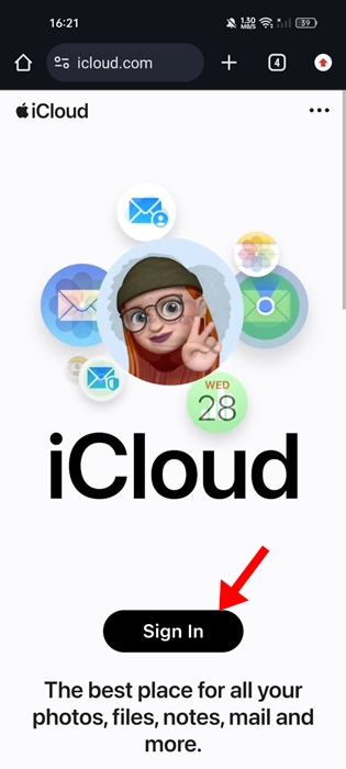 sign in with your iCloud account