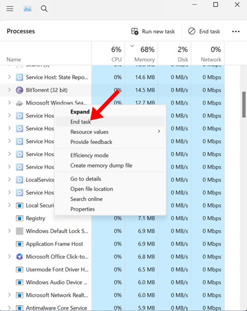 Görevi Sonlandır BitTorrent