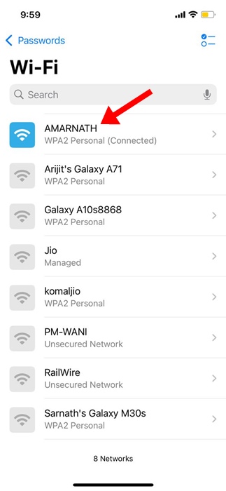 find the WiFi network