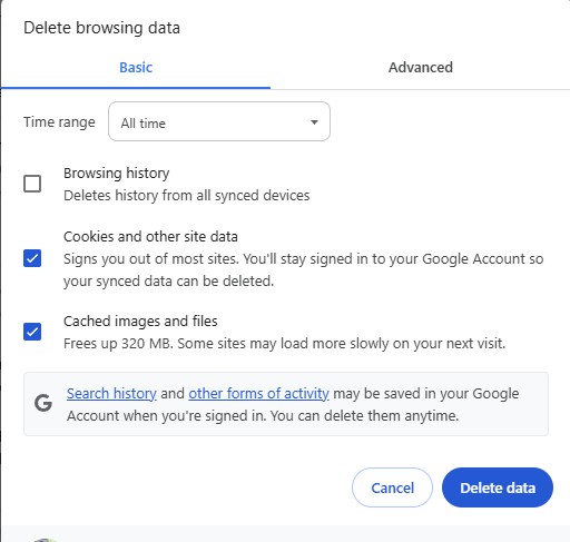 Delete Browsing Data