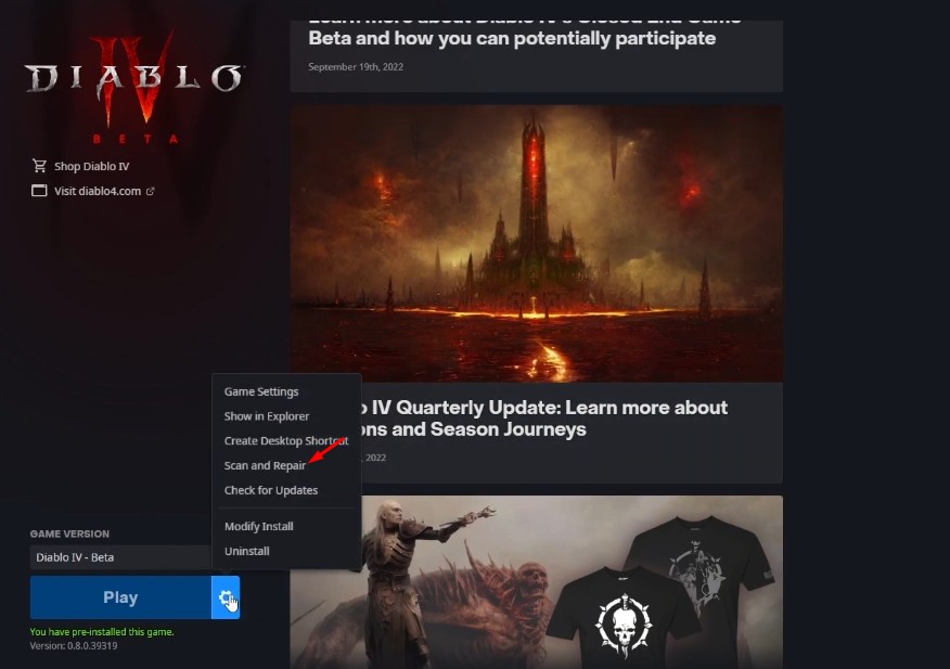 Repair the Diablo 4 Game Files