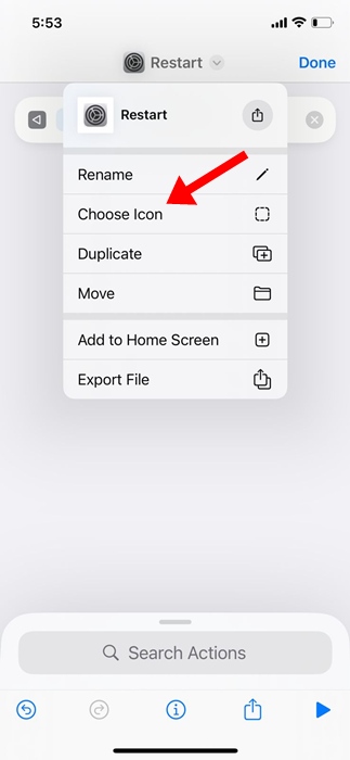 Choose Icon option