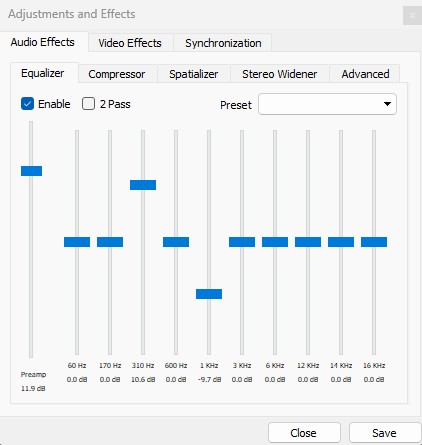 adjust the equalizer options