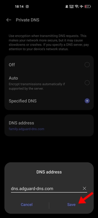 adguard dns url android