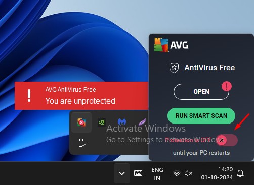 Turn Off the AVG Antivirus