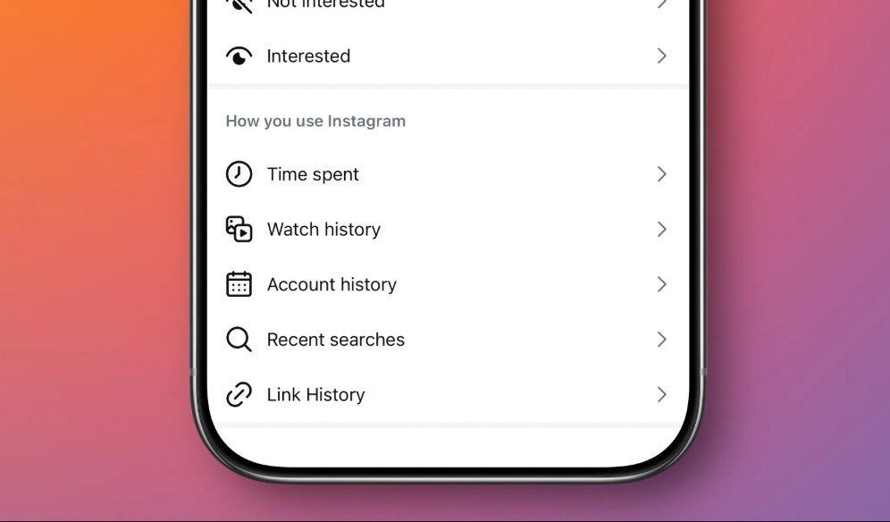 Instagram Reels Watch History Interface