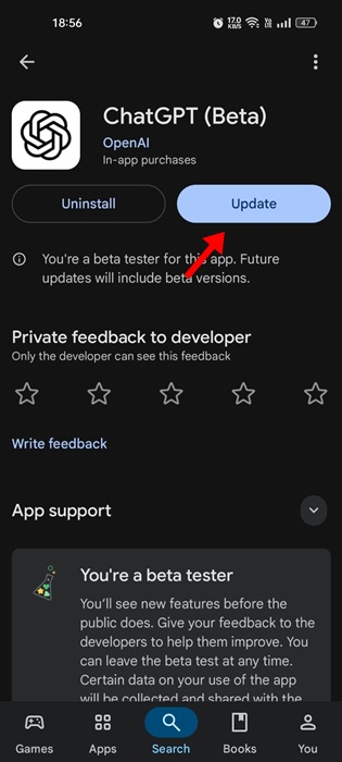 aggiornare l'app ChatGPT