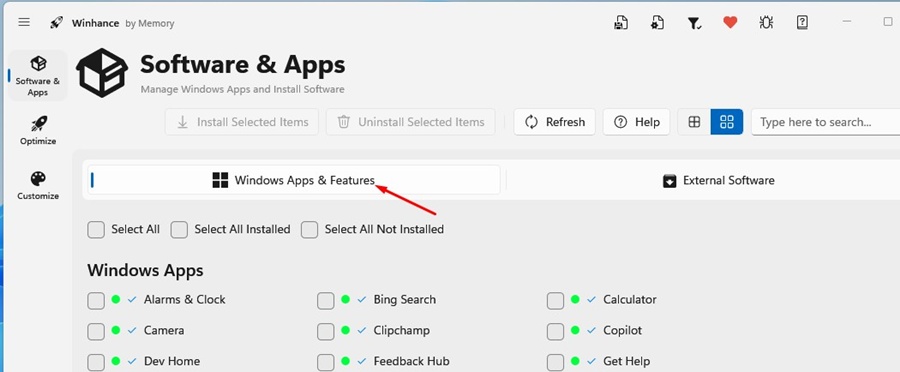 Windows 앱 및 기능