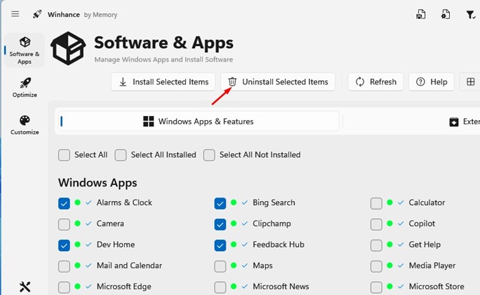선택한 항목 제거