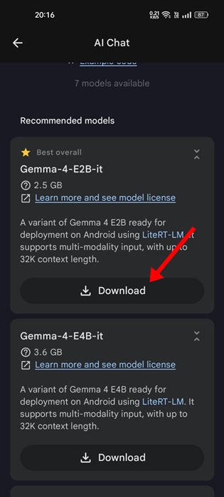 download the recommended Gemma 4 model