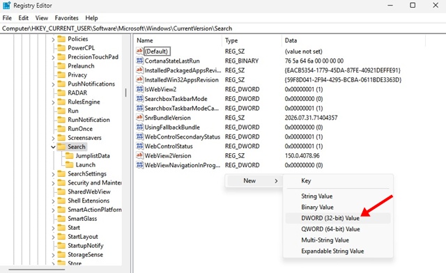 Windows 11 Search Turns Completely White? Try these fixes 39 New > DWORD (32-bit) Value