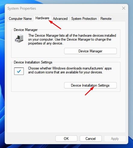 Device Installation Settings